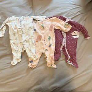 Carter's Kids Footies Set - Cream, Pink, and Purple GUC